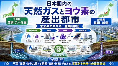 日本国内の天然ガスとヨウ素の産出都市はどこか